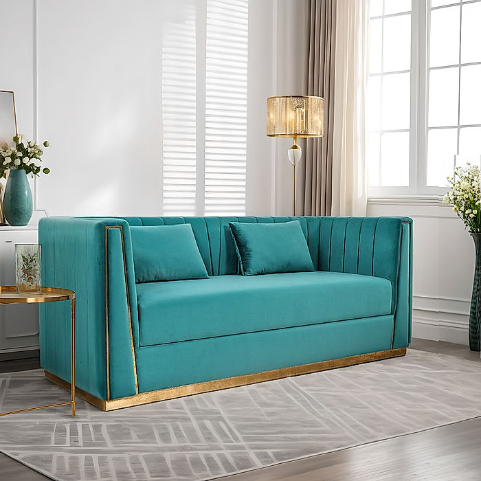 Oslo 3 Seater Fabric Sofa (Velvet, Sea Green Color)