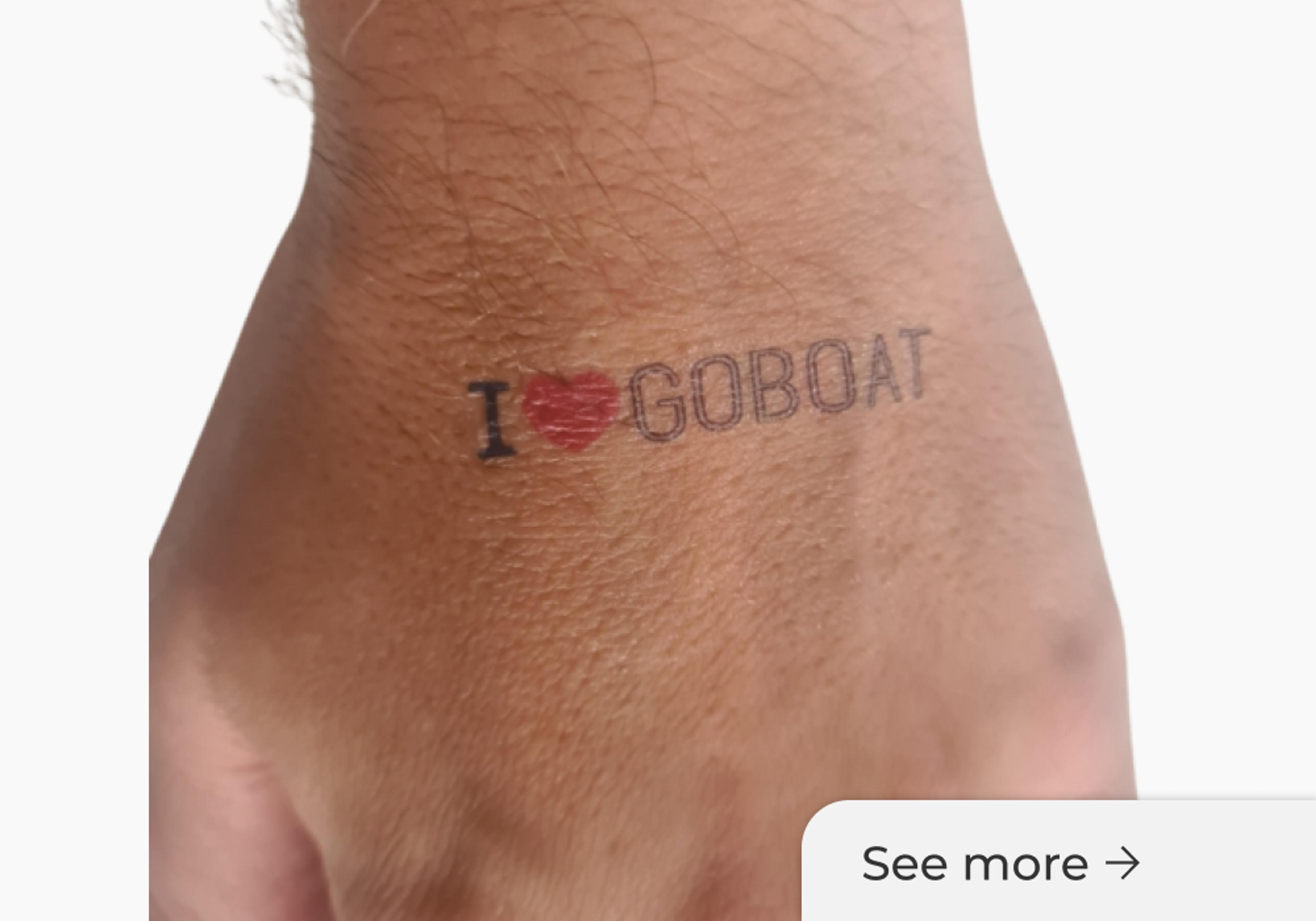 1 tattoo: "I love GoBoat"