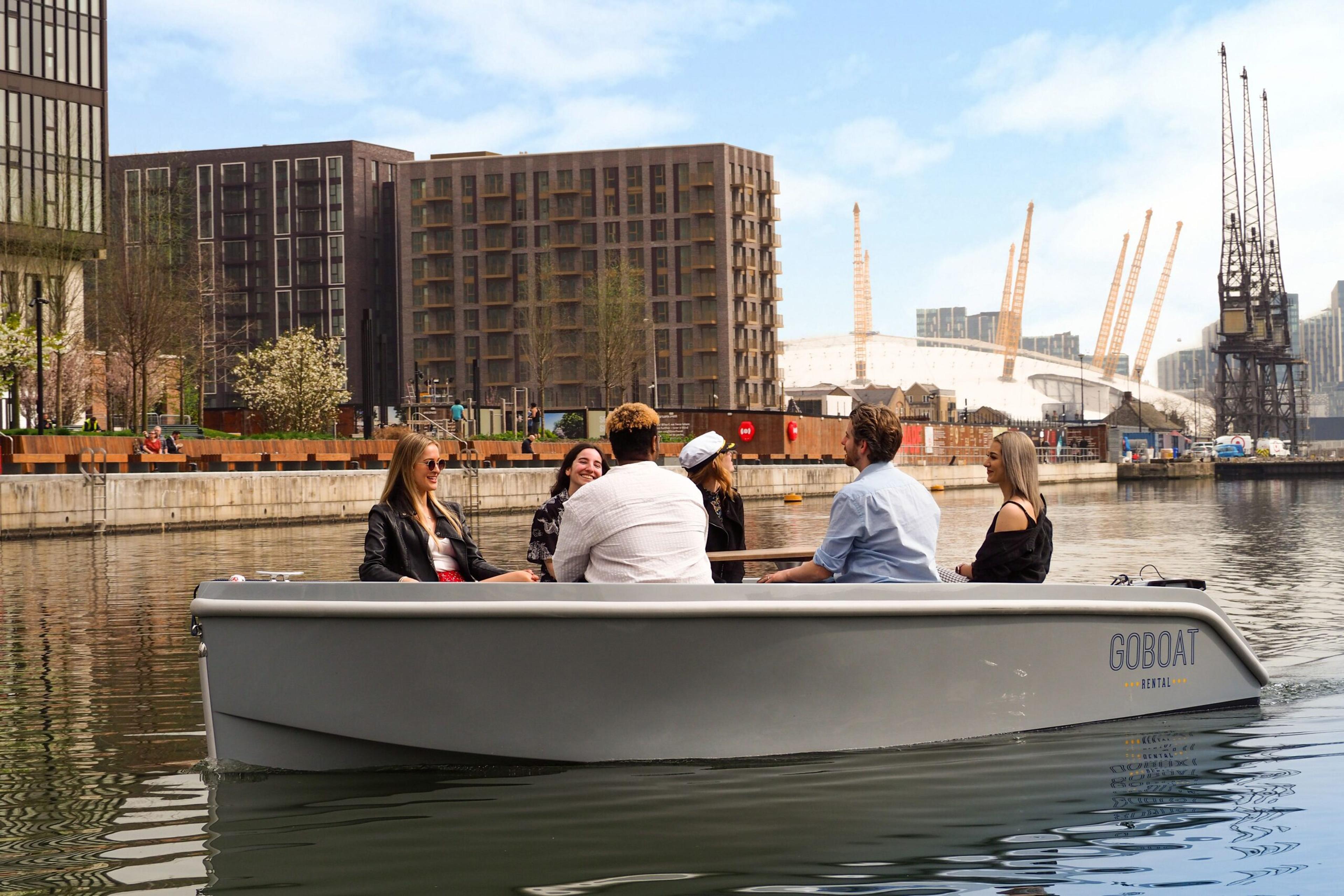 the view from a. goboat with Canary Wharf
