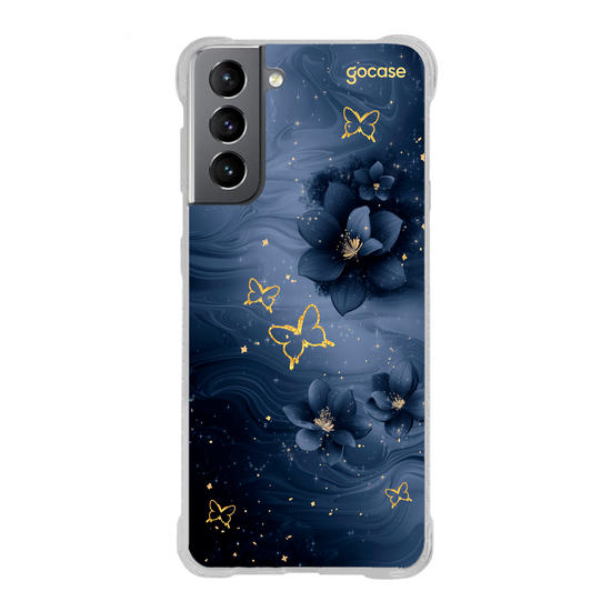 Capinha para celular  Blue Flowers and Gold