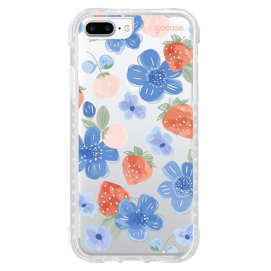 Capinha para celular Blue Flowers Strawberry