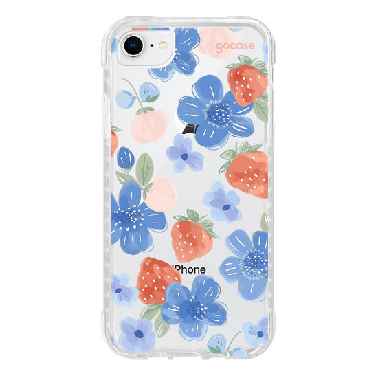 Capinha para celular Blue Flowers Strawberry