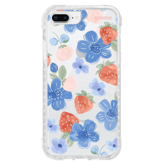 Capinha para celular Blue Flowers Strawberry