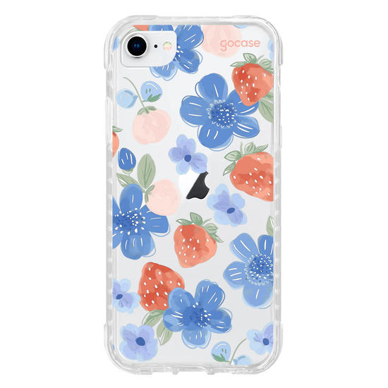 Capinha para celular Blue Flowers Strawberry