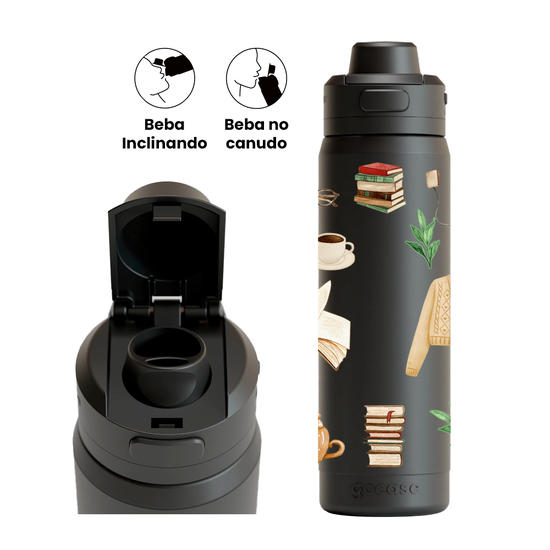 Garrafa Térmica Flip Pro - Booklover - Cozy Reader Elements