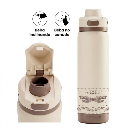Garrafa Térmica Flip Pro + Ebook - Borboleta de Sorte Brown