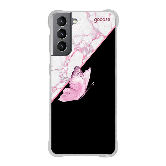 Capinha para celular Borboleta e Mármore (Vertical)