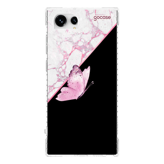 Capinha para celular Borboleta e Mármore (Vertical)