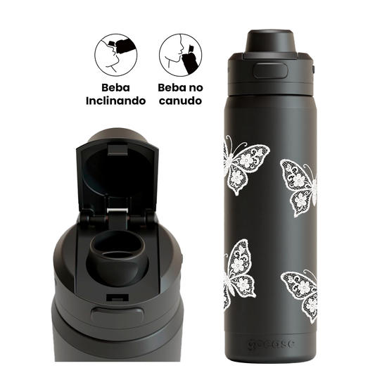 Garrafa Térmica Flip Pro + Ebook - Borboleta Rendada Pattern