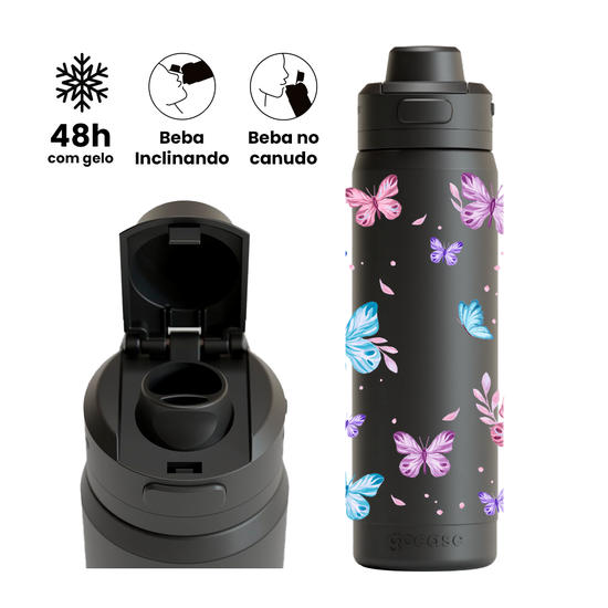 Garrafa Térmica Flip Pro - Borboletas com Aquarela - Pattern