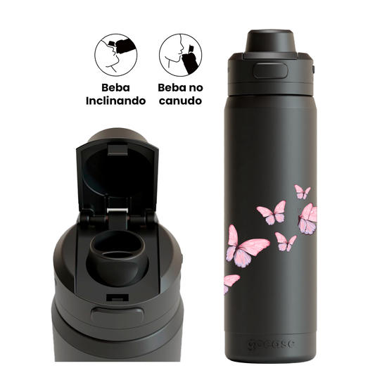 Garrafa Térmica Flip Pro - Borboletas Rosadas