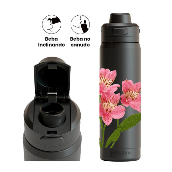 Garrafa Térmica Flip Pro - Bordado de Flores