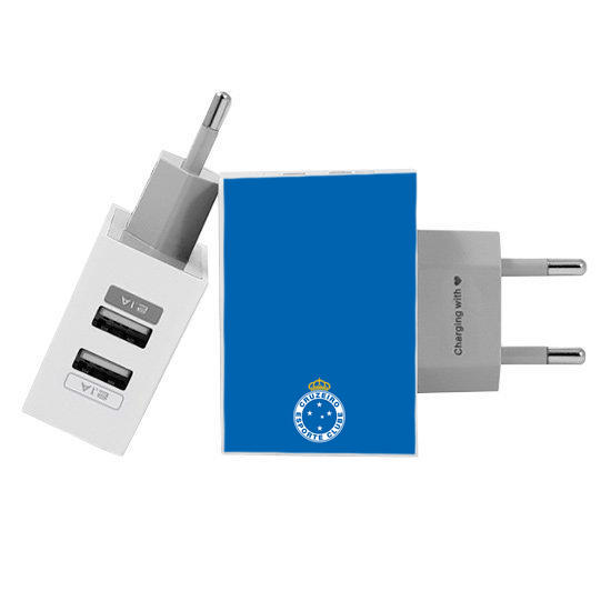 Customized Dual Usb Wall Charger for iPhone and Android - Cruzeiro - Uniforme 1 2020 (EU plug compatible)