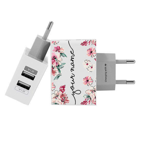 Customized Dual Usb Wall Charger for iPhone and Android - Flores Rosê (EU plug compatible)