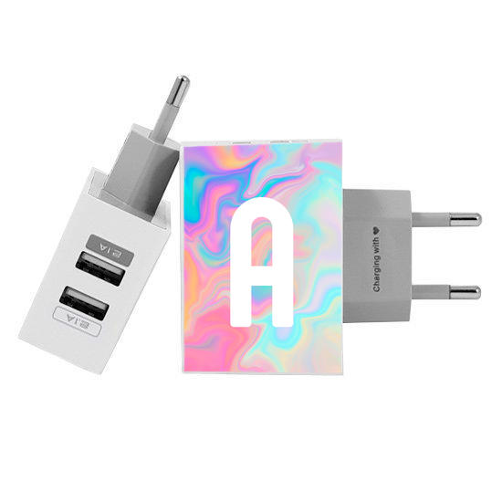 Customized Dual Usb Wall Charger for iPhone and Android - Inicial Vibe Colorida (EU plug compatible)