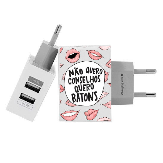 Customized Dual Usb Wall Charger for iPhone and Android - Quero Batons (EU plug compatible)