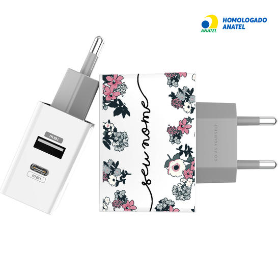 Carregador Turbo Power 18W Gocase - Iphone / Android - Bem Floral Manuscrita