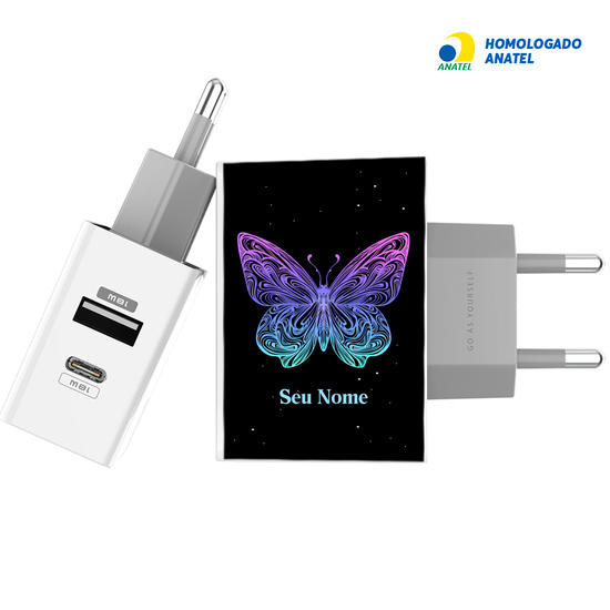 Carregador Turbo Power 18W Gocase - Iphone / Android - Borboleta Holográfica