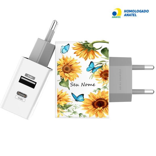 Carregador Turbo Power 18W Gocase - Iphone / Android - Borboletas e Girassóis