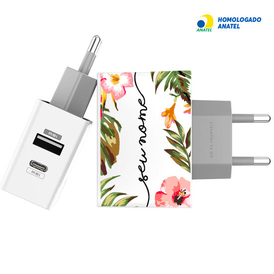 Carregador Turbo Power 18W Gocase - Iphone / Android - Floral Manuscrita