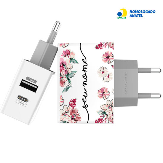 Carregador Turbo Power 18W Gocase - Iphone / Android - Flores Rosê