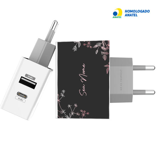 Carregador Turbo Power 18W Gocase - Iphone / Android - Ramos Rosé Manuscrito Preto