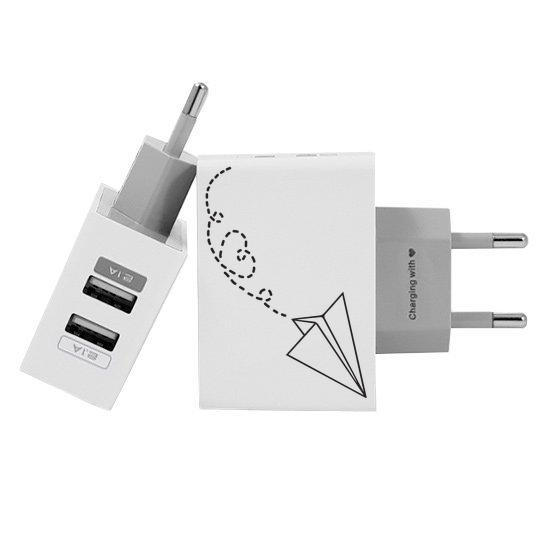 Customized Dual Usb Wall Charger for iPhone and Android - Paper Planes (EU plug compatible)