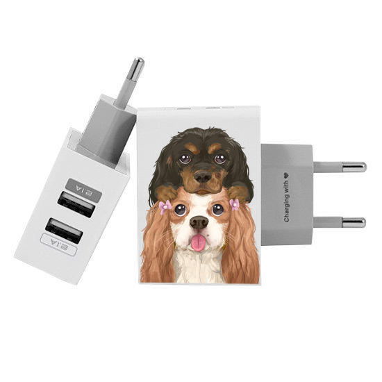 Customized Dual Usb Wall Charger for iPhone and Android - Carregador Personalizado iPhone/Android Duplo USB de Parede Gocase - Doguinhos by Niina Secrets (EU plug compatible)