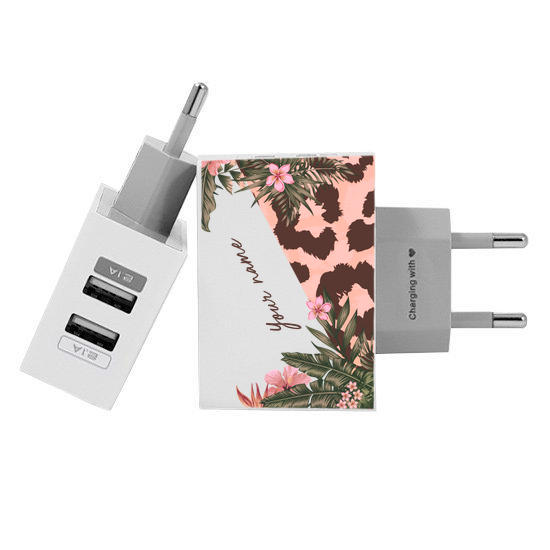 Customized Dual Usb Wall Charger for iPhone and Android - Carregador Personalizado iPhone/Android Duplo USB de Parede Gocase - Fancy Tropical Manuscrita (EU plug compatible)