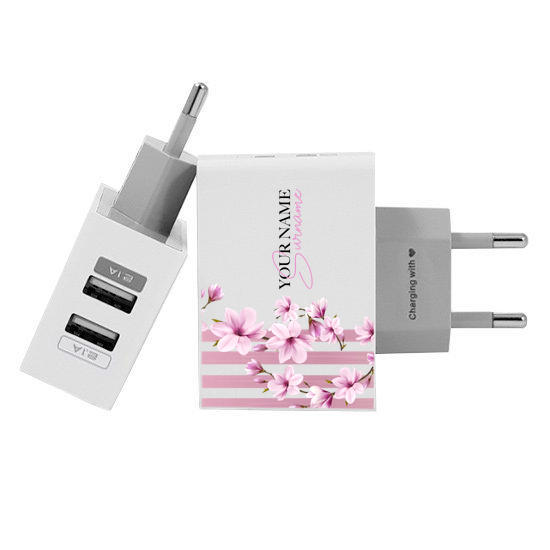 Customized Dual Usb Wall Charger for iPhone and Android - Carregador Personalizado iPhone/Android Duplo USB de Parede Gocase - Floral Lines (EU plug compatible)