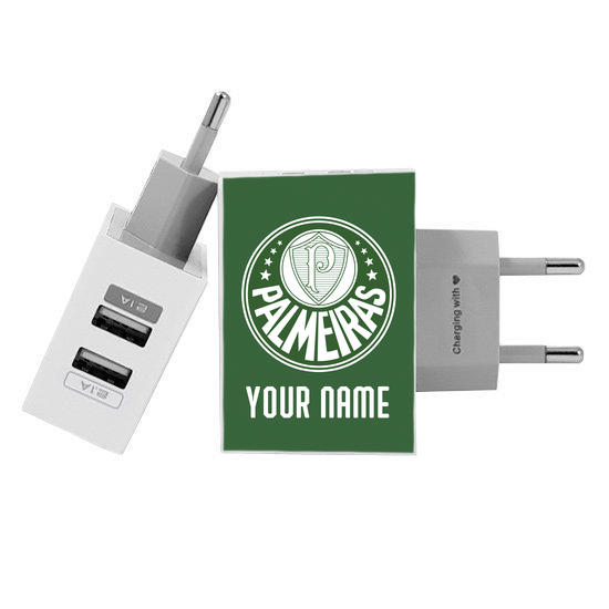 Customized Dual Usb Wall Charger for iPhone and Android - Carregador Personalizado iPhone/Android Duplo USB de Parede Gocase - Palmeiras - Escudo - Personalizado (EU plug compatible)