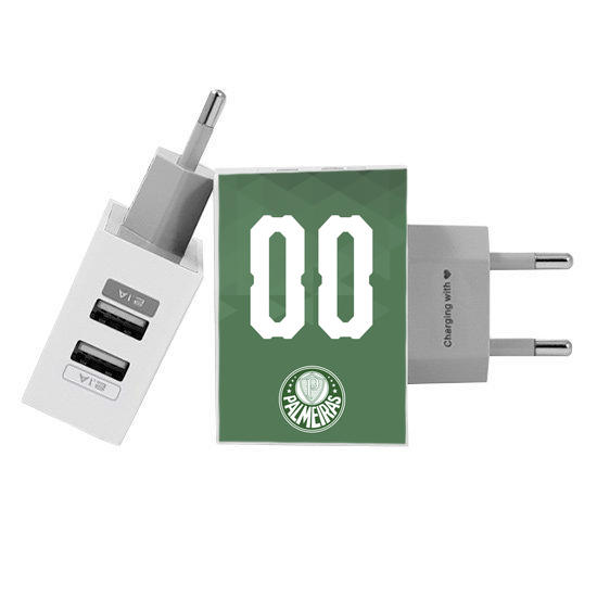 Customized Dual Usb Wall Charger for iPhone and Android - Carregador Personalizado iPhone/Android Duplo USB de Parede Gocase - Palmeiras - Mosaico Verde - Personalizado (EU plug compatible)