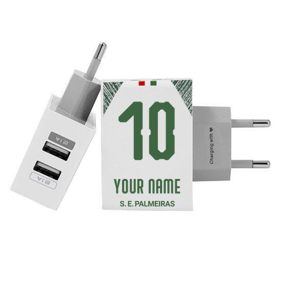 Customized Dual Usb Wall Charger for iPhone and Android - Carregador Personalizado iPhone/Android Duplo USB de Parede Gocase - Palmeiras - Uniforme II - 2019 - Personalizado (EU plug compatible)