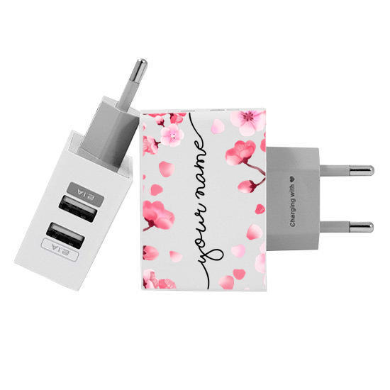 Customized Dual Usb Wall Charger for iPhone and Android - Cherry Petals (EU plug compatible)