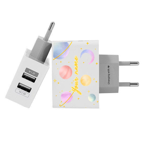 Customized Dual Usb Wall Charger for iPhone and Android - Carregador Personalizado iPhone/Android Duplo USB de Parede Gocase - Planetas by Niina Secrets (EU plug compatible)
