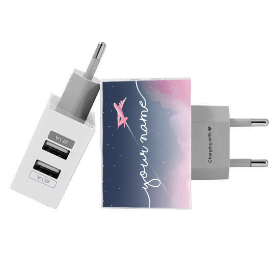 Customized Dual Usb Wall Charger for iPhone and Android - Sweet Travel Handwritten (EU plug compatible)