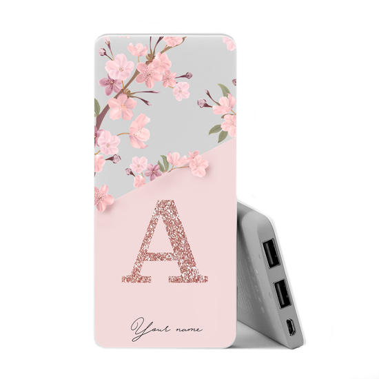 Power Bank Slim Portable Charger (5000mAh) - Classical Rosé Initial Glitter