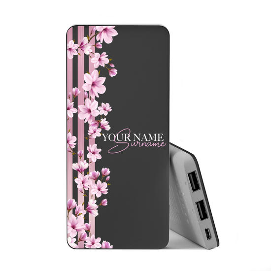 Power Bank Slim Portable Charger (5000mAh) Black -Floral Lines
