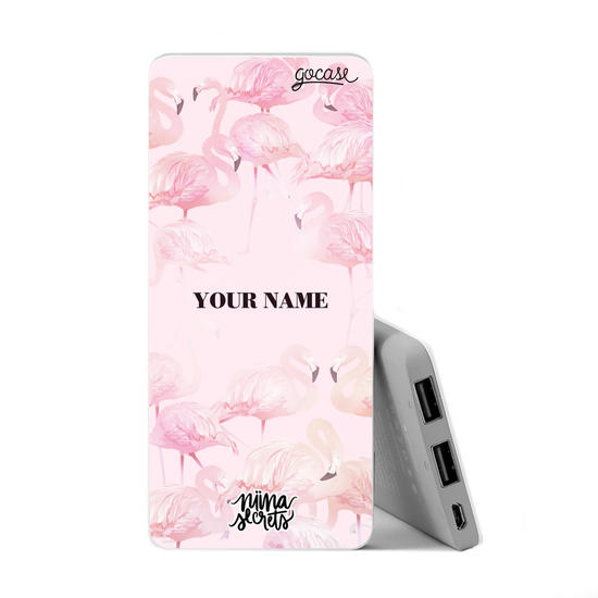 Power Bank Slim Portable Charger (5000mAh) - Carregador Portátil Power Bank Slim (5000mAh) - Pink Flamingos customizável by Niina Secrets