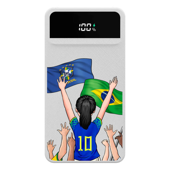 Carregador Portátil Turbo 10000mah - Seleção Brasileira - Garota Torcedora Camisa Azul