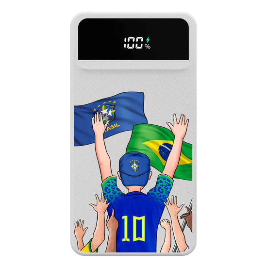 Carregador Portátil Turbo 10000mah - Seleção Brasileira - Garoto Torcedor Camisa Azul