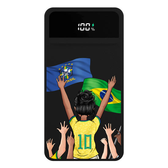 Carregador Portátil Turbo 10000mah Preto - Seleção Brasileira - Garota Torcedora Camisa Amarela