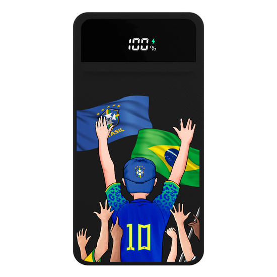 Carregador Portátil Turbo 10000mah Preto - Seleção Brasileira - Garoto Torcedor Camisa Azul