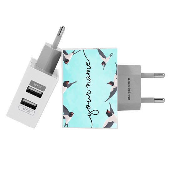 Customized Dual Usb Wall Charger for iPhone and Android - Andorinha Manuscrita by Bruna Vieira (EU plug compatible)