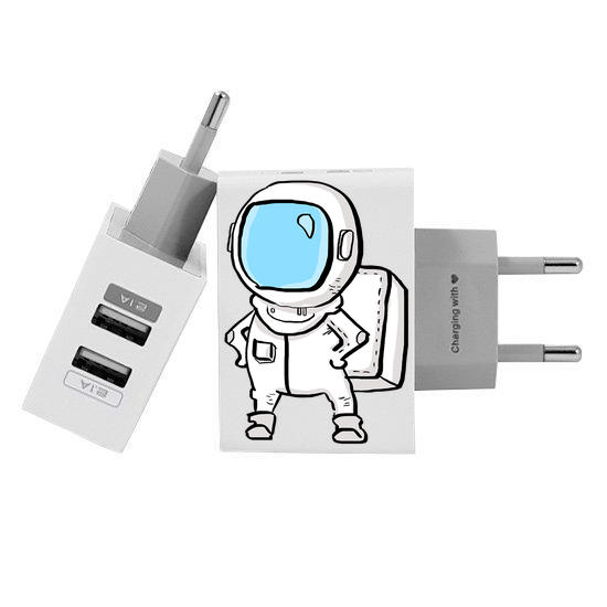 Customized Dual Usb Wall Charger for iPhone and Android - Astronaut (EU plug compatible)