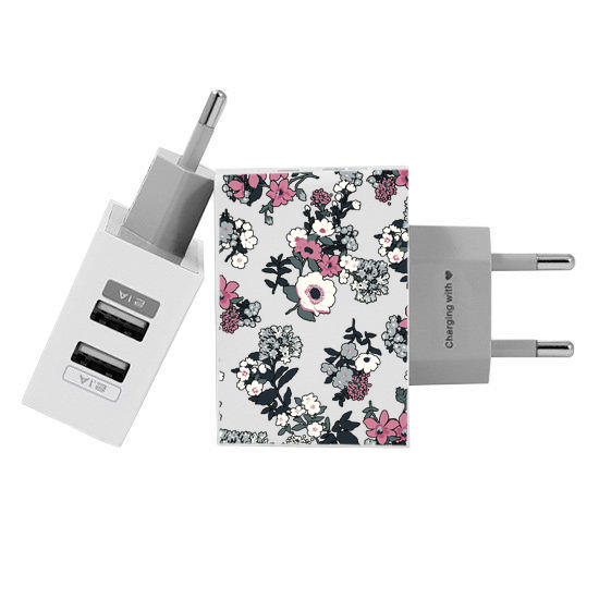 Customized Dual Usb Wall Charger for iPhone and Android - Lovely Floral (EU plug compatible)