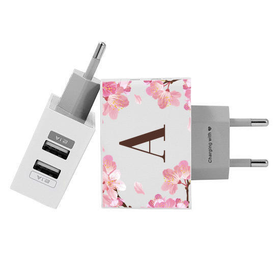 Customized Dual Usb Wall Charger for iPhone and Android - Cherry Garden (EU plug compatible)