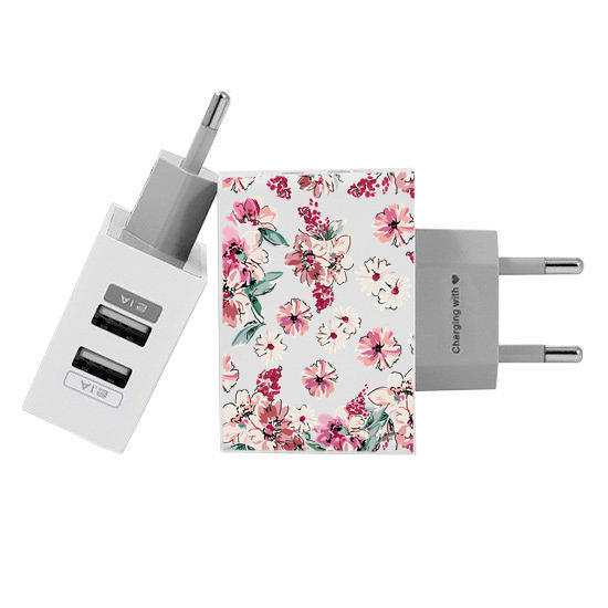 Customized Dual Usb Wall Charger for iPhone and Android - Rose Flowers (EU plug compatible)