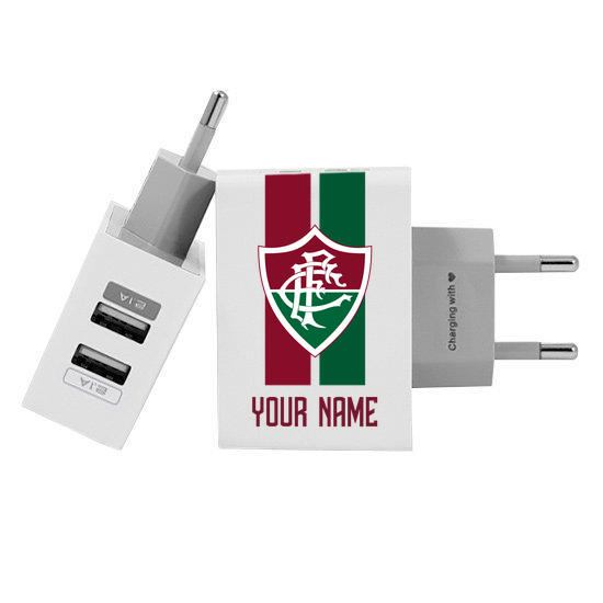 Customized Dual Usb Wall Charger for iPhone and Android - Fluminense - Escudo e Listras (EU plug compatible)