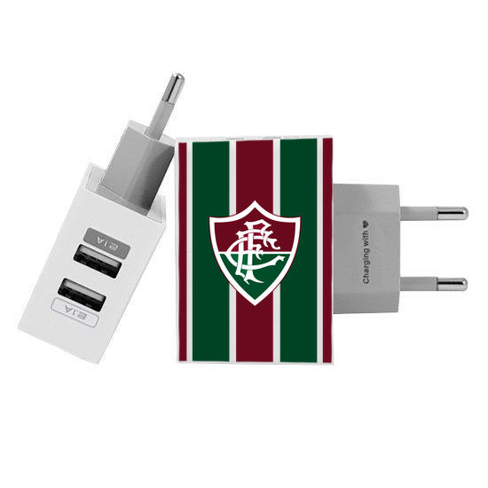 Customized Dual Usb Wall Charger for iPhone and Android - Fluminense - Uniforme 1 Frente (EU plug compatible)